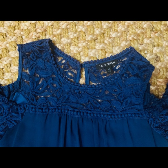 Dress purple sparkly lace short sleeve blue cold - Picture 3 of 10
